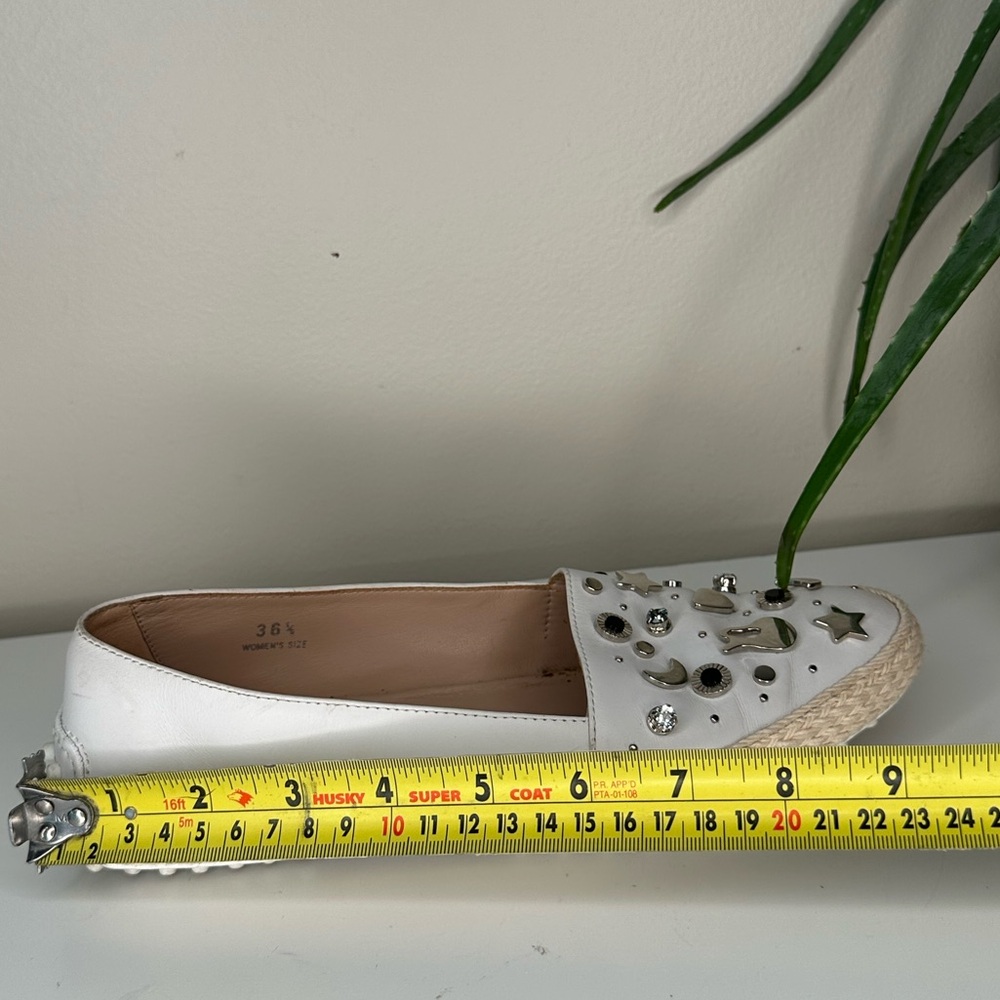 TOD’S White Leather Espadrille Loafers Star Moon Studded Driving Flats 36.5/6.5 - Picture 11 of 12